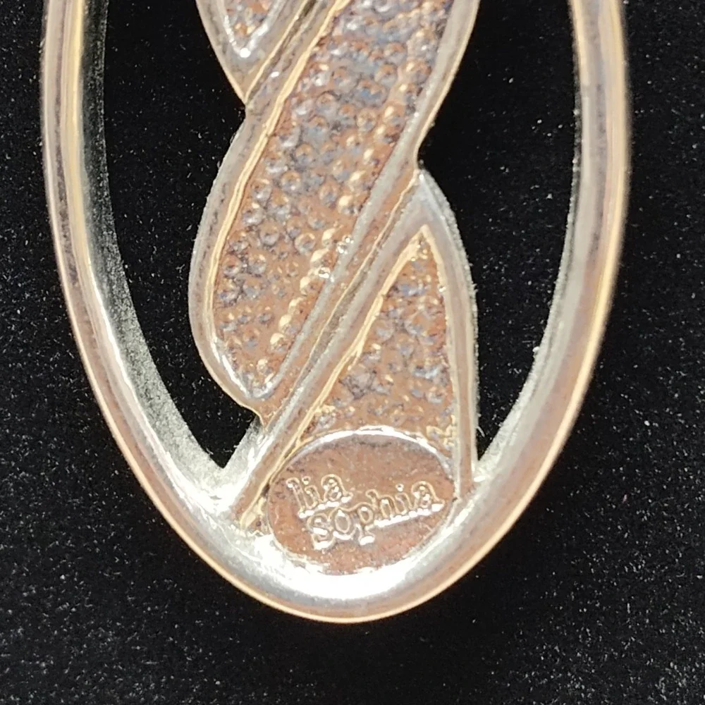 Lia Sophia Mother of Pearl asymmetrical oval abalone inlay white enamel sparkles